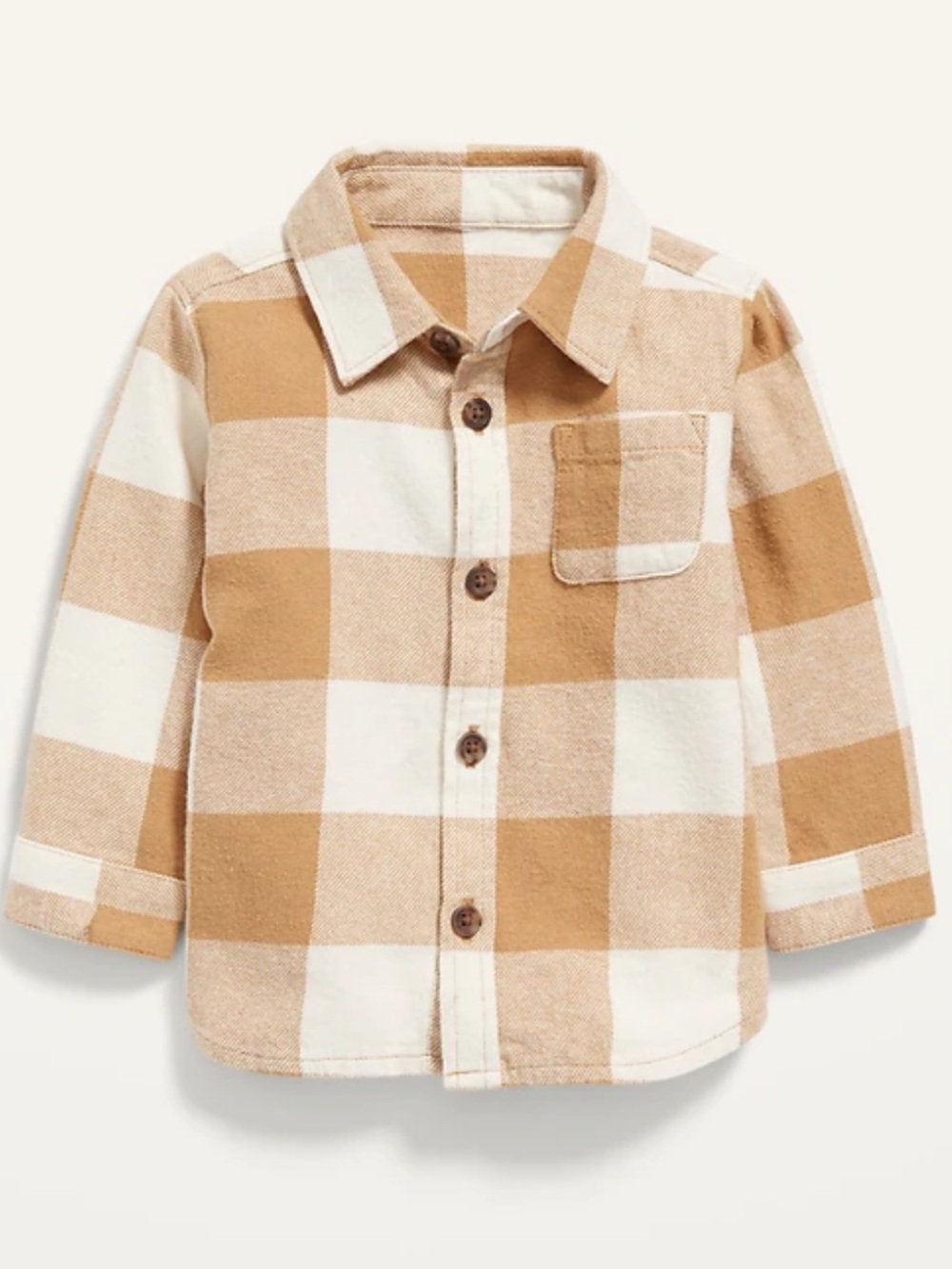 ☀️ 3/$15 Old Navy Long-Sleeve Plaid Pocket Shirt for Baby Brown Plaid